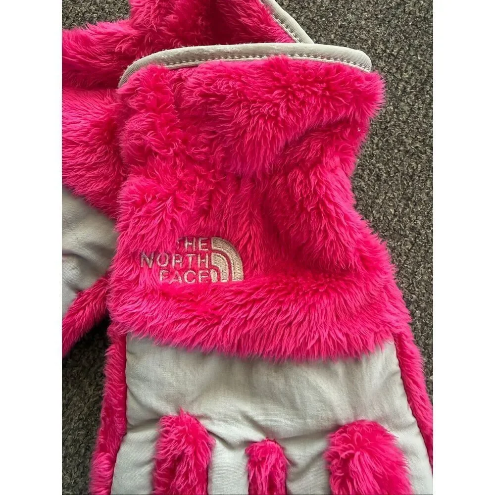 The North Face Girls Denali Pink Fluffy Gloves Medium